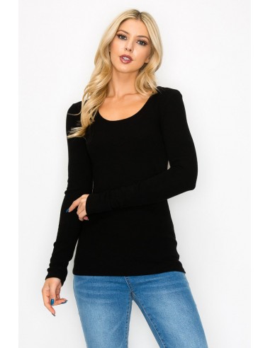 RIBBED SCOOP NECK LONG SLEEVE TEE 50% de réduction en Octobre 2024