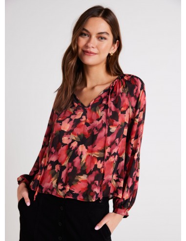 AUTUMN BLOOM SHIRRED RAGLEN TIE FRONT BLOUSE l'achat 