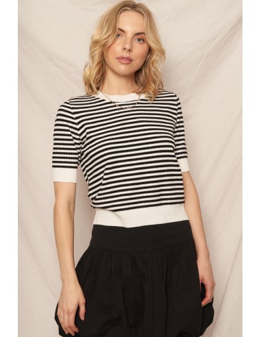 STRIPED SHORT SLEEVE CROP SWEATER les muscles