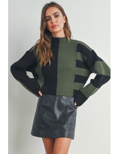 MULTISTRIPED MOCK NECK CROPPED SWEATER pas cher