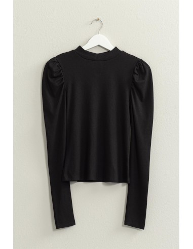 RIBBED MOCK NECK PUFF SLEEVE TOP prix