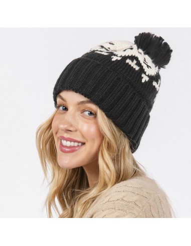 2 TONE PRINT TOQUE WITH POMPOM en linge